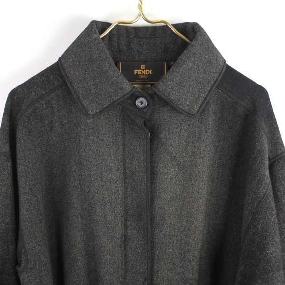 Fendi Vintage Double Faced Black Tan Wool Blend Top Coat Belted Long Trench 42 - Picture 2 of 12